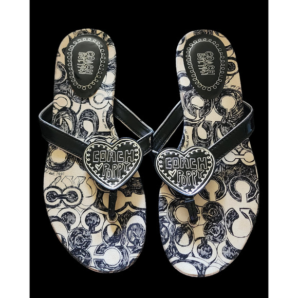 Coach Poppy Sophie Sandals Black Size 7 M Black and white - Picture 1 of 9
